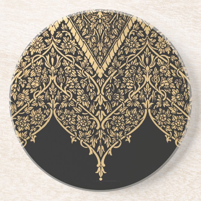 Gold Black Indian Motif Vintage Design Pattern Coaster (Front)