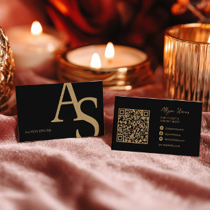 Gold Black Initials Logo Makeup Artist QR Code Business Card