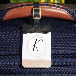 Gold Black Ink Monogram  Luggage Tag