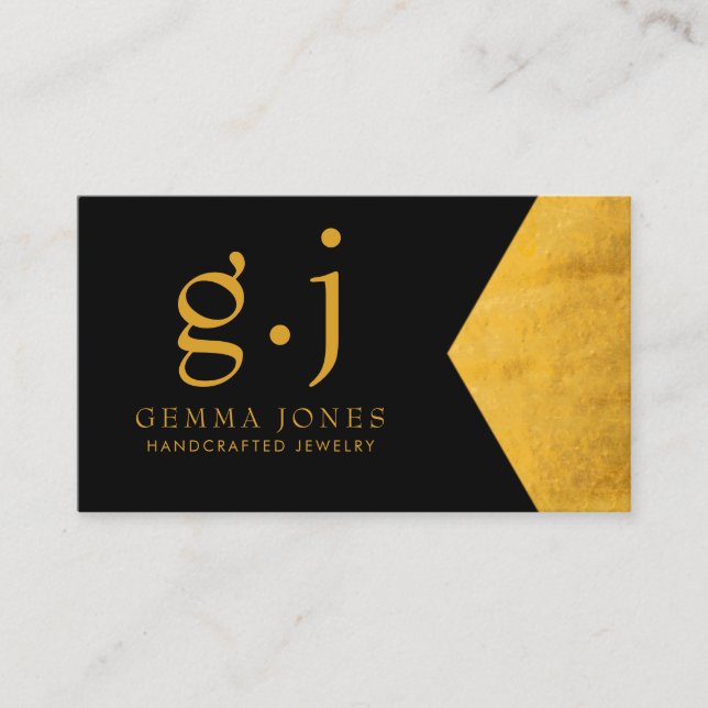 Gold Black Jewellery Designer Faux Gold Foil Edge Business Card (Front)