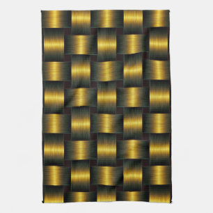 Gold Black Kitchen Towel Golden Lattice