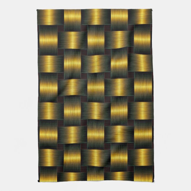 Gold Black Kitchen Towel Golden Lattice (Vertical)