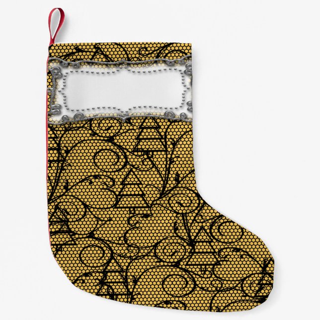 Gold & Black Lace Tree or Mantle Stocking (Front)