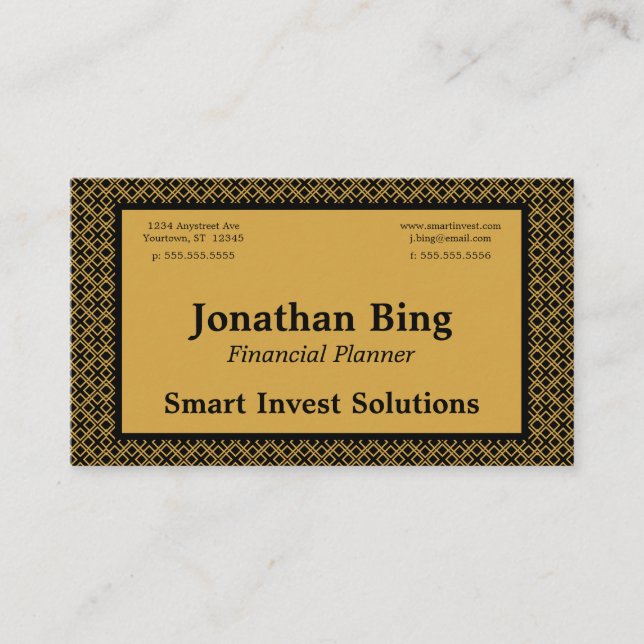 Gold & Black Lattice Gold & Black Frame Business Card (Front)