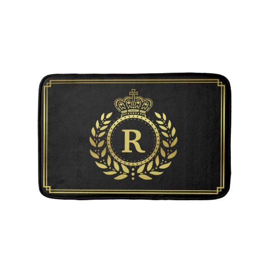 Gold Black Laurel Wreath Crown Royal Monogrammed Bath Mat Zazzle