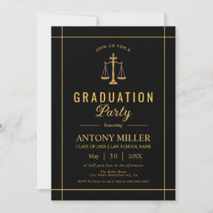 Gold, black law school graduation Class Of 2025 Invitation