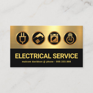 Gold Black Layers Electrician Icons Business Card