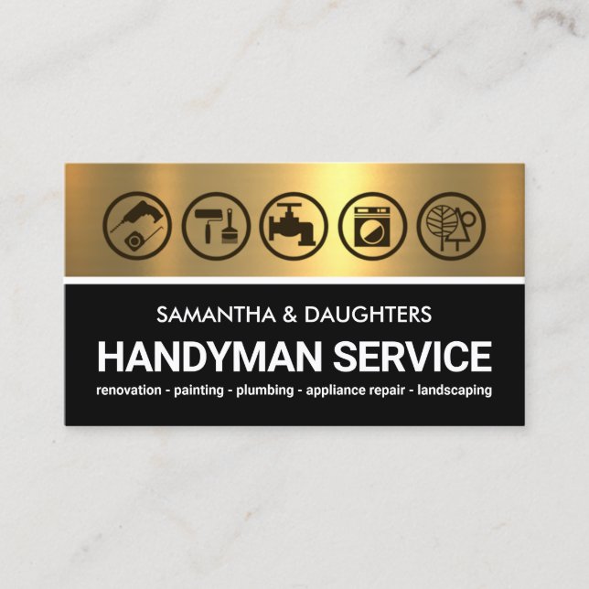 Gold Black Layers Handyman Tools Business Card (Front)