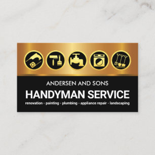 Gold Black Layers Remodeling Icons Business Card