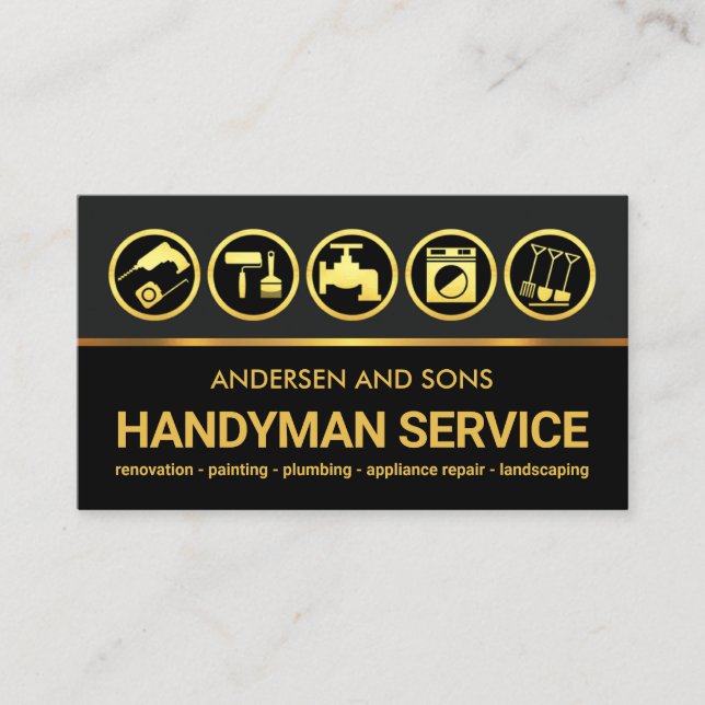 Gold Black Layers Renovation Business Card (Front)