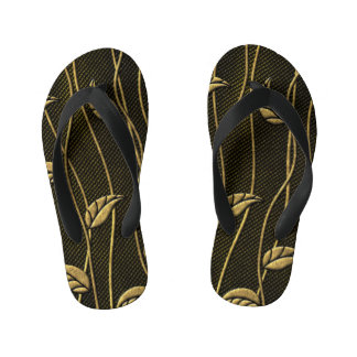 Gold & Black: Leaves 3D Texture. Kid's Flip Flops