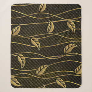 Gold & Black: Leaves 3D Texture. Sherpa Blanket
