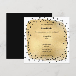 GOLD BLACK LEOPARD ANIMAL DIAMOND SQUARE BIRTHDAY INVITATION