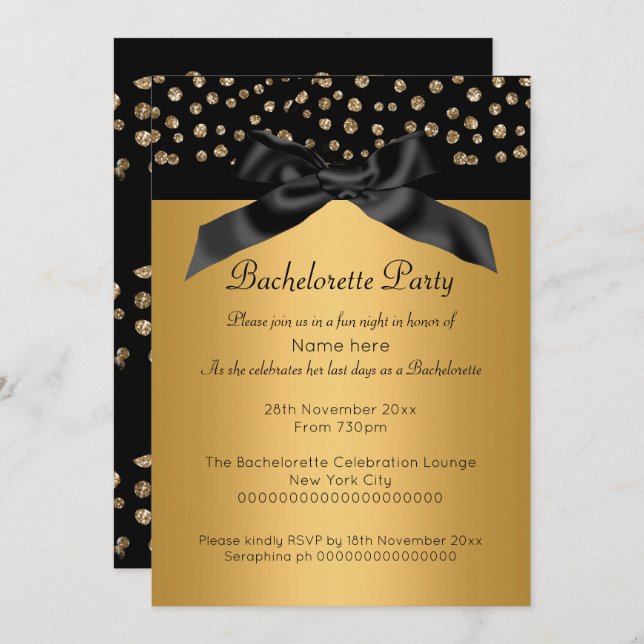 GOLD BLACK LEOPARD DIAMOND BACHELORETTE INVITATION (Front/Back)