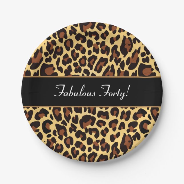 Gold Black Leopard Fabulous 40 Birthday A04 Paper Plate (Front)