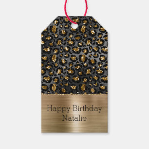 Gold Black Leopard Glitter  Gift Tags