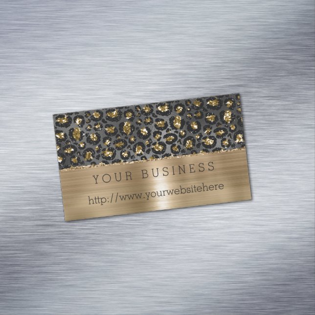 Gold Black Leopard Glitter  Magnetic Business Card (In Situ)