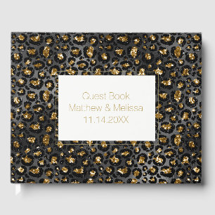 Gold Black Leopard Glitter Wedding Guest Book