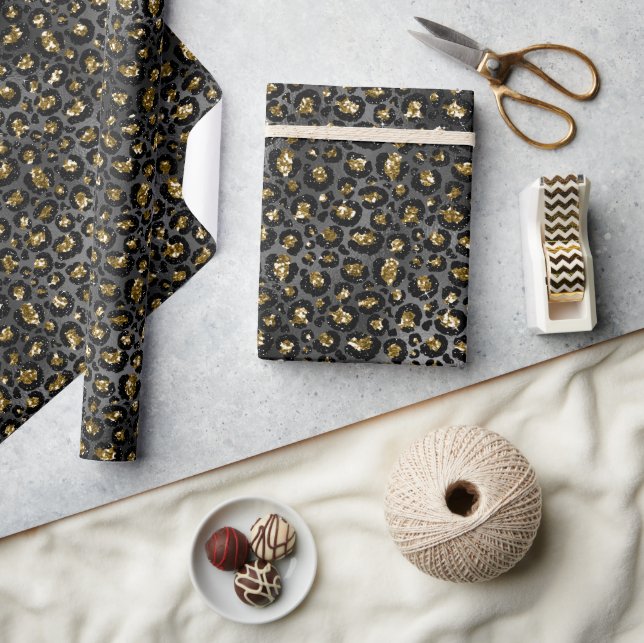 Gold Black Leopard Glitter  Wrapping Paper (Crafts)