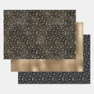 Gold Black Leopard Glitter  Wrapping Paper Sheet