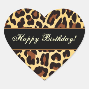 Gold Black Leopard Happy Birthday Heart Sticker