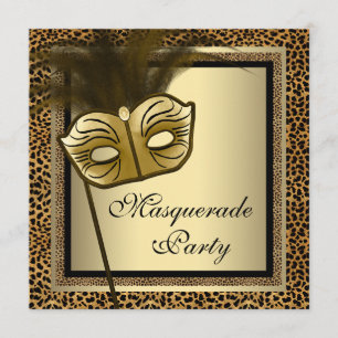 Gold Black Leopard Masquerade Party Invitation