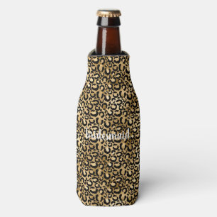 Gold Black Leopard Print Bottle Cooler