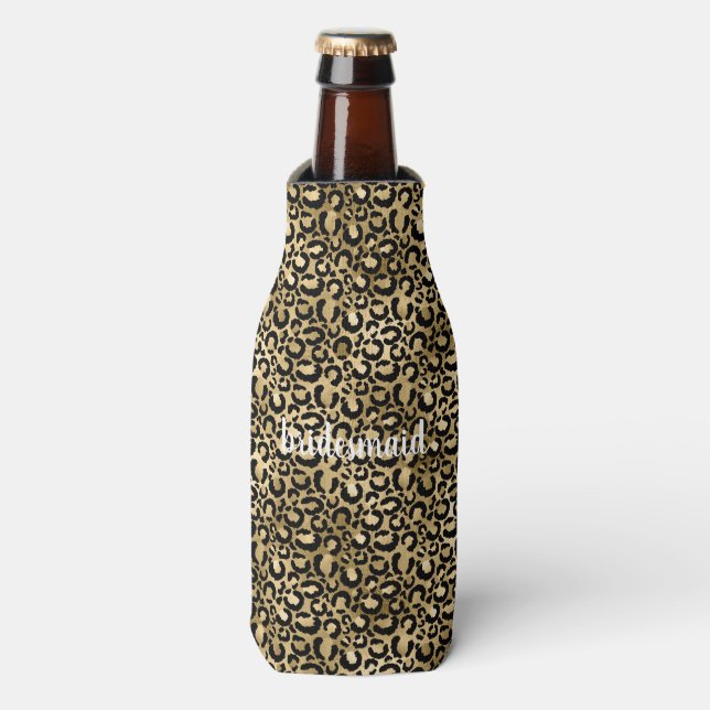 Gold Black Leopard Print Bottle Cooler (Bottle Front)