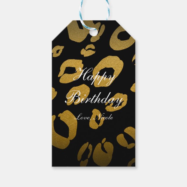 Gold & Black Leopard Print Chic Party Gift Tag (Front)