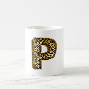 Gold Black Leopard Print Letter P Coffee Mug