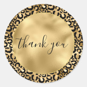 Gold Black Leopard Print Thank you  Classic Round Sticker