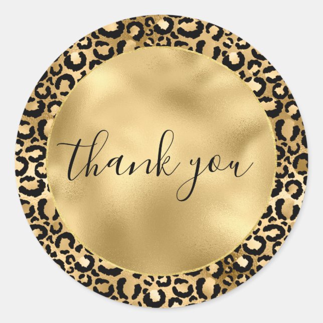 Gold Black Leopard Print Thank you  Classic Round Sticker (Front)