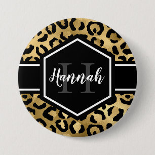Gold Black Leopard Spots Monogram 7.5 Cm Round Badge