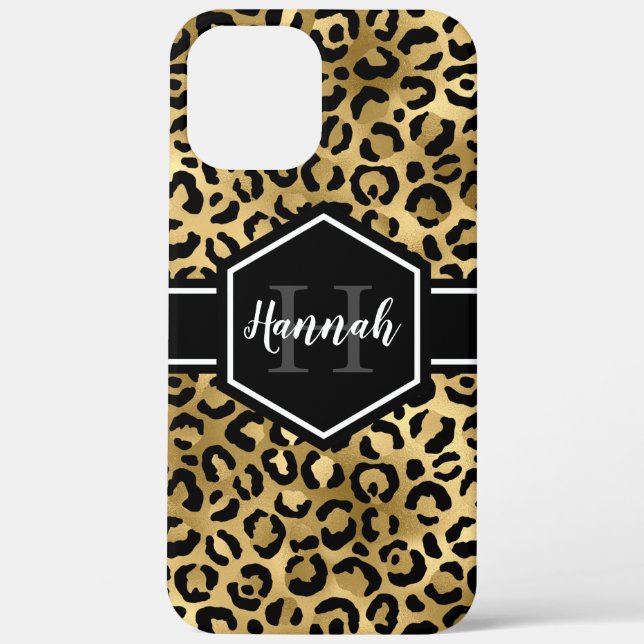 Gold Black Leopard Spots Monogram Case-Mate iPhone Case (Back)