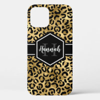Gold Black Leopard Spots Monogram