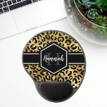 Gold Black Leopard Spots Monogram Gel Mouse Mat<br><div class="desc">Chic gold and black leopard print gel mousepad with a custom name and monogram template.  A cute and trendy safari animal print pattern background topped with your own bit of personalisation.</div>