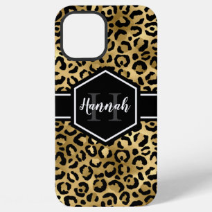 Gold Black Leopard Spots Monogram iPhone 12 Pro Max Case