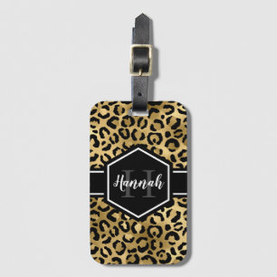 Gold Black Leopard Spots Monogram Luggage Tag