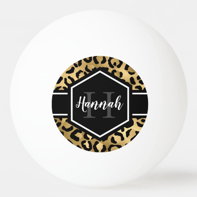 Gold Black Leopard Spots Monogram Ping Pong Ball (Front)