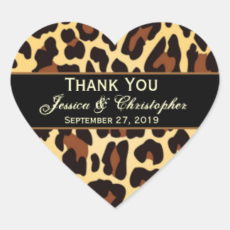 Gold Black Leopard Wedding Bride Groom Thank You Heart Sticker