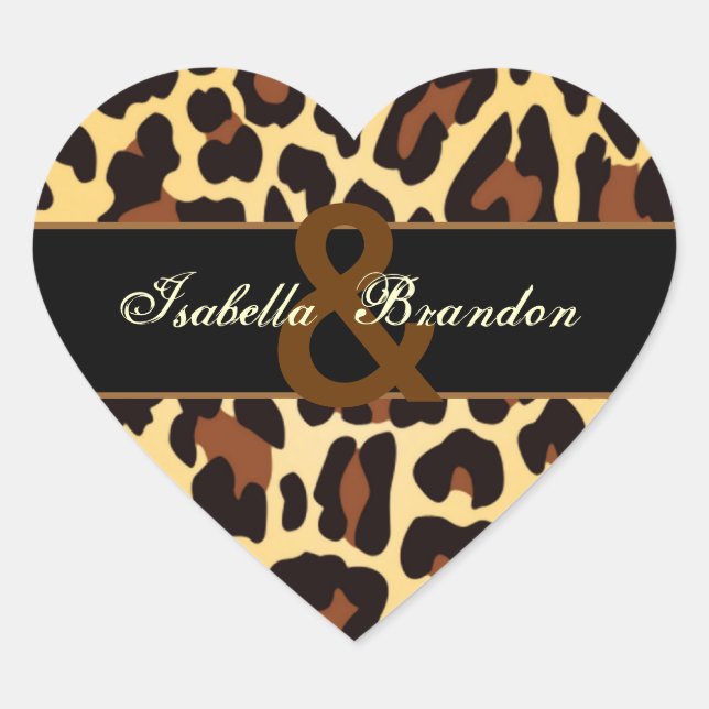 Gold Black Leopard Wedding Heart Sticker (Front)
