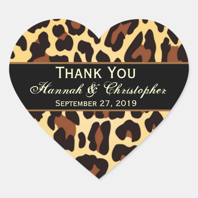 Gold Black Leopard Wedding Thank You Bride Groom Heart Sticker (Front)
