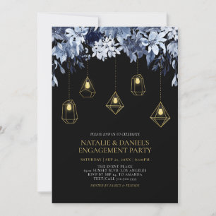 Gold & Black Lights & Floral Engagement Party Invi Invitation