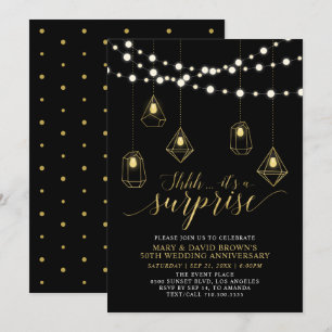 Gold & Black Lights Surprise Wedding Anniversary Invitation