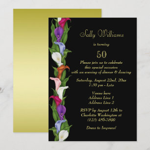 Gold & Black Lilly Decoration 50th Birthday Invitation