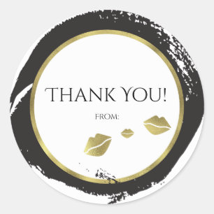 Gold & Black Lips Kiss Chic Modern Glam Beauty Classic Round Sticker