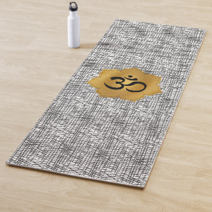 Gold & Black Lotus Flower with Ohm Symbol Yoga Mat