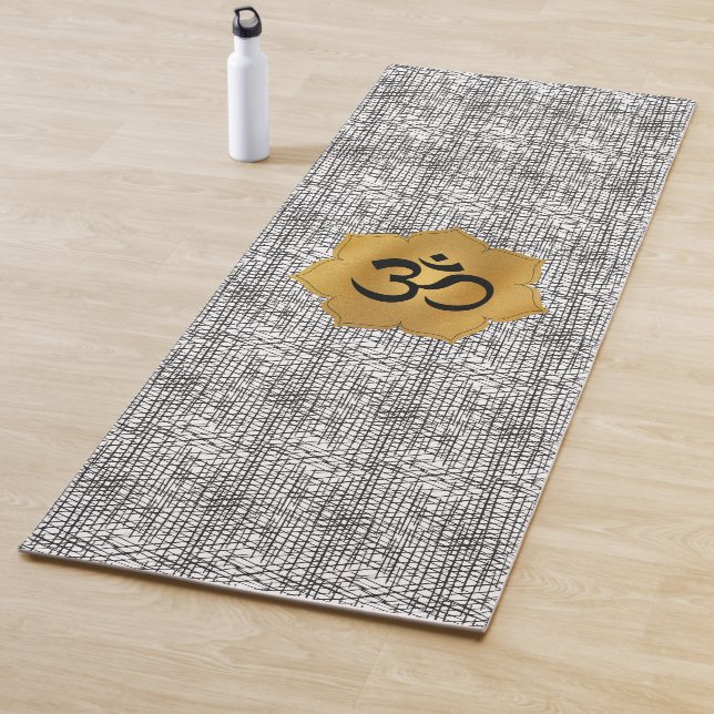 Gold & Black Lotus Flower with Ohm Symbol Yoga Mat (In Situ)