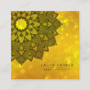 Gold Black Lotus Mandala Yoga Instructor Holistic Square Business Card