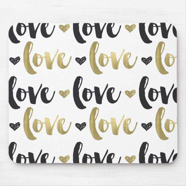 Gold Black Love Heart Mouse Mat (Front)